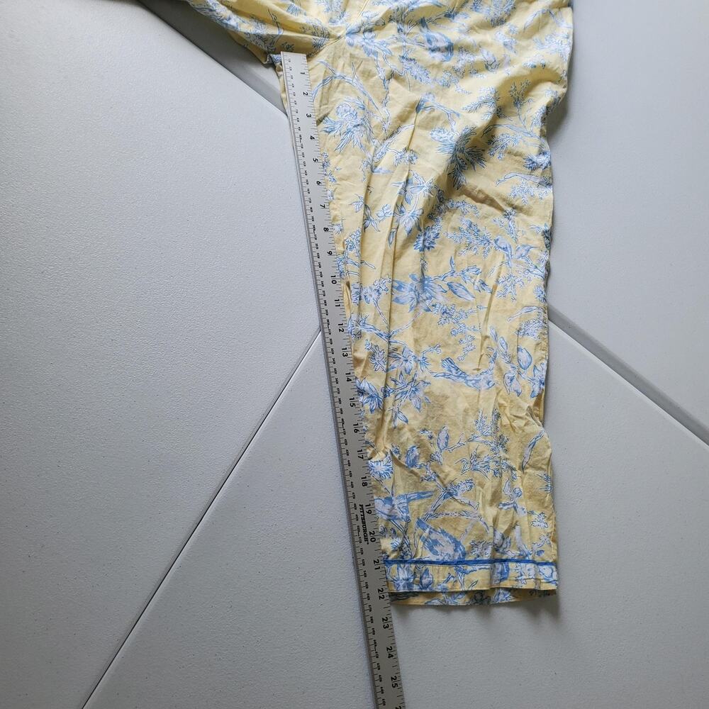 Ella Simone Pajama Set Womens 1X Yellow Bird Floral Capri Pants Button Top - Picture 10 of 13